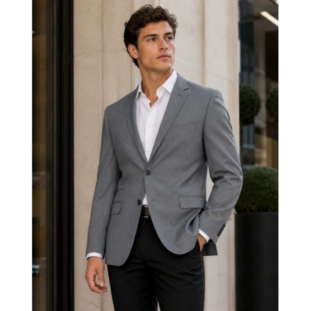 Perry Ellis Portfolio Gray Pinstripe Blazer Slim Fit Officecore Quiet Luxury